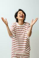 Studio shot of asian woman dynamic emotional gestures AI Generative photo