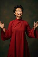 Studio shot of asian woman dynamic emotional gestures AI Generative photo