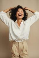 Studio shot of asian woman dynamic emotional gestures AI Generative photo