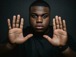 Studio shot of plus size african man dynamic emotional gestures AI Generative photo