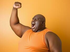 Studio shot of plus size african man dynamic emotional gestures AI Generative photo