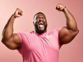 Studio shot of plus size african man dynamic emotional gestures AI Generative photo