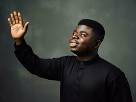 Studio shot of plus size african man dynamic emotional gestures AI Generative photo