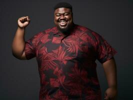 Studio shot of plus size african man dynamic emotional gestures AI Generative photo