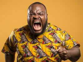 Studio shot of plus size african man dynamic emotional gestures AI Generative photo