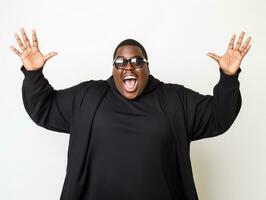 Studio shot of plus size african man dynamic emotional gestures AI Generative photo