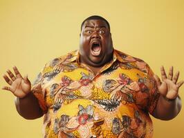 Studio shot of plus size african man dynamic emotional gestures AI Generative photo