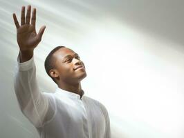 Studio shot of plus size african man dynamic emotional gestures AI Generative photo