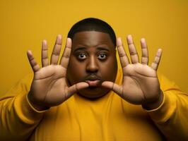 Studio shot of african man dynamic emotional gestures AI Generative photo