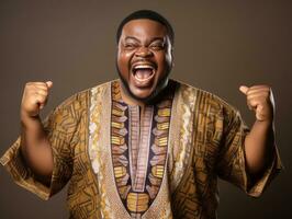 young plus size african man emotional dynamic pose AI Generative photo