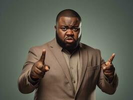 young plus size african man emotional dynamic pose AI Generative photo