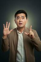 handsome asian man emotional dynamic pose AI Generative photo