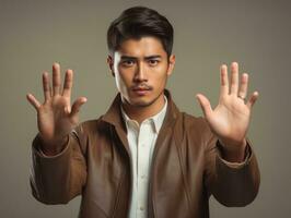 asian man emotional dynamic gestures AI Generative photo