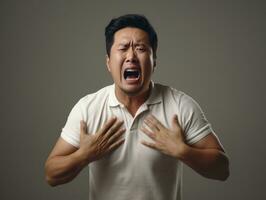 asian man emotional dynamic gestures AI Generative photo