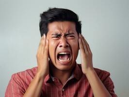 asian man emotional dynamic gestures AI Generative photo