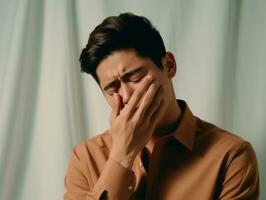 asian man emotional dynamic gestures AI Generative photo