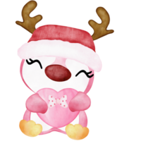 Joyful Winter Penguin Cute Pink Penguin with a Happy Gesture, Wearing a Christmas-Themed Costume png