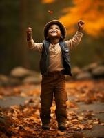 emotional dynamic gestures african kid in autumn AI Generative photo