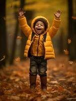 emotional dynamic gestures african kid in autumn AI Generative photo