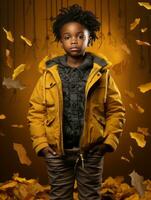 emotional dynamic gestures african kid in autumn AI Generative photo