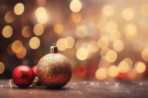 Christmas background defocused lights, christmas tree balls. Magic backdrop with bokeh. AI generated photo