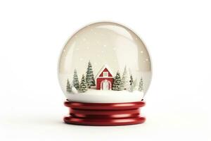 Christmas snow globe with gingerbread house inside on white background. AI generated photo