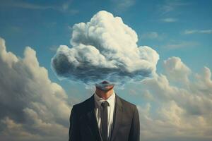 Man with head in cloud minimalist concept. Generative AI photo