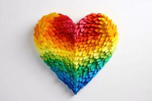 corazón hecho de pequeño elementos en arco iris colores en blanco antecedentes. generativo ai foto
