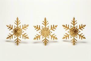 Set of gold christmas snowflakes on white background. AI generated photo