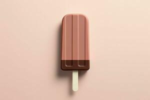 Chocolate block of ice cream on stick. Popsicle. Generative AI photo
