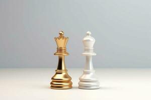 dorado Rey y reina ajedrez pedazo. concepto para negocio competencia y estrategia. generativo ai foto