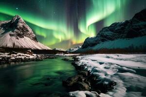 maravilloso Aurora borealis monitor en el noche cielo. vistoso del Norte ligero. generativo ai foto