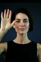 emotional dynamic pose 30 year old woman AI Generative photo