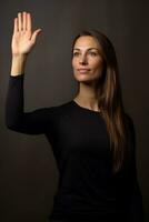 emotional dynamic pose 30 year old woman AI Generative photo
