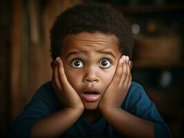 africano niño en emocional dinámica actitud en colegio ai generativo foto