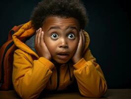 africano niño en emocional dinámica actitud en colegio ai generativo foto