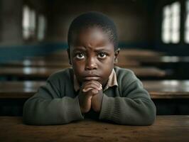 africano niño en emocional dinámica actitud en colegio ai generativo foto