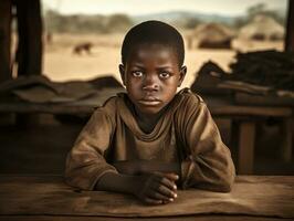 africano niño en emocional dinámica actitud en colegio ai generativo foto