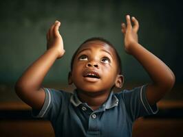 africano niño en emocional dinámica actitud en colegio ai generativo foto