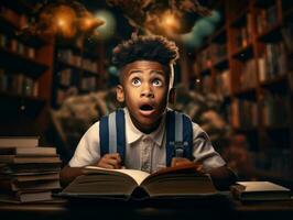 africano niño en emocional dinámica actitud en colegio ai generativo foto