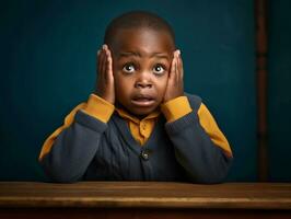 africano niño en emocional dinámica actitud en colegio ai generativo foto