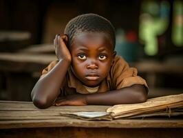 africano niño en emocional dinámica actitud en colegio ai generativo foto