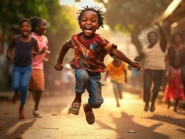 africano niño en emocional dinámica actitud en colegio ai generativo foto