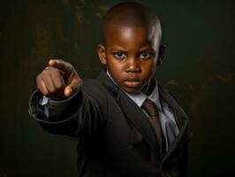 africano niño en emocional dinámica actitud en colegio ai generativo foto