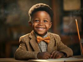 africano niño en emocional dinámica actitud en colegio ai generativo foto