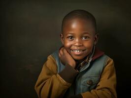 African kid in emotional dynamic pose in school AI Generative photo