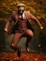 African man in emotional dynamic pose on autumn background AI Generative photo