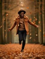 African man in emotional dynamic pose on autumn background AI Generative photo