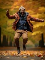 African man in emotional dynamic pose on autumn background AI Generative photo