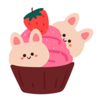 cartoon strawberry cupcake with cute bunny png